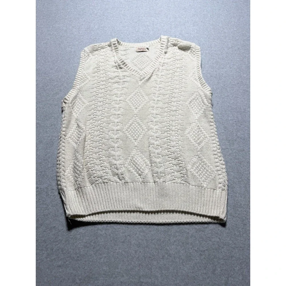 Vintage Norman Shirtmakers Cotton Knit Sweater Vest Cream Size XL Mens